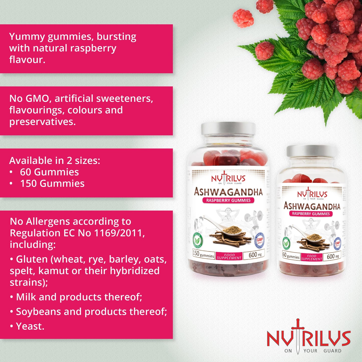 Nutrilus Ashwagandha Root Extract Gummies 600mg – 1200mg per Serving - High Strength – 5% Withanolides – Natural Flavour Vegan Gummy Supplement (150 Gummies)