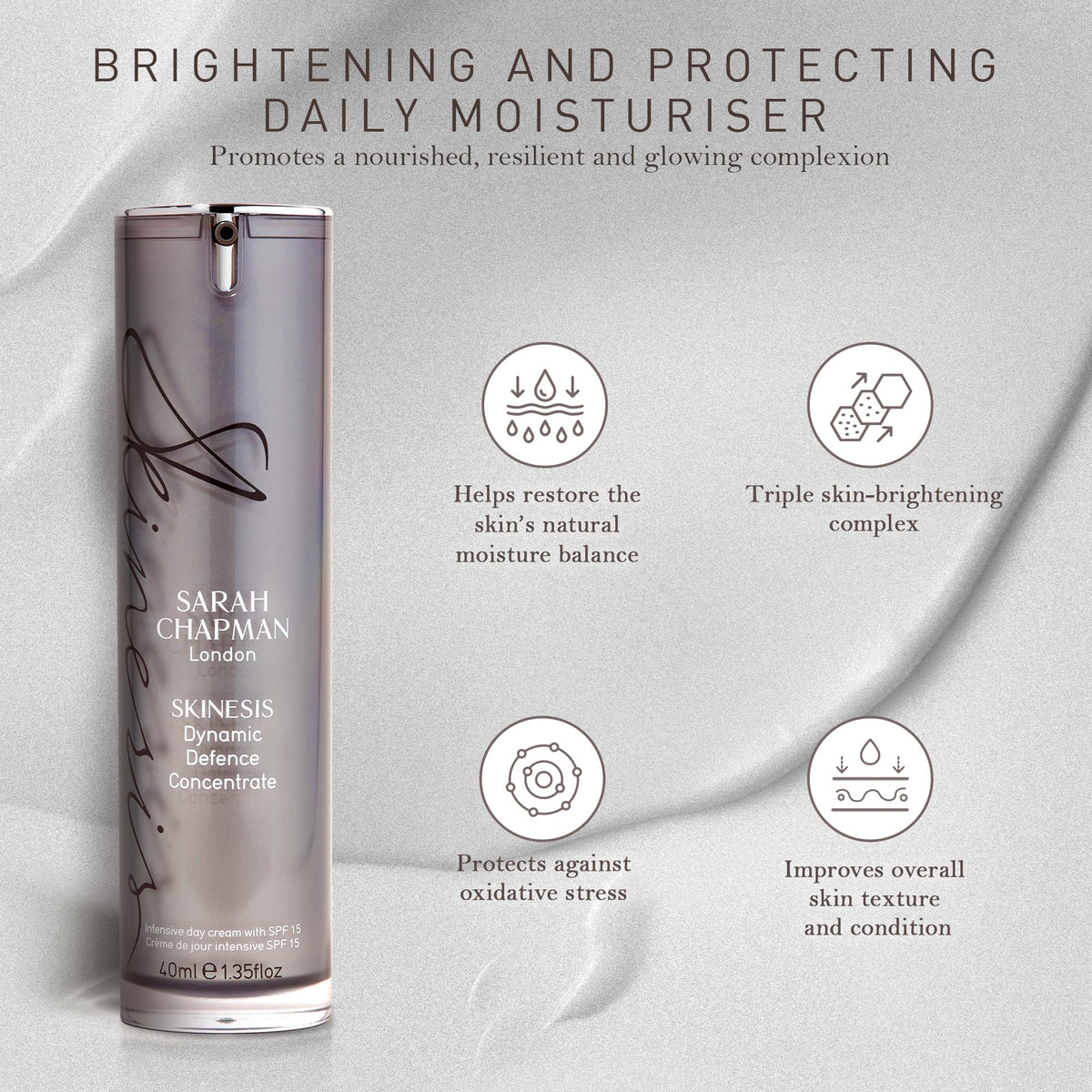 Sarah Chapman Skinesis Dynamic Defence Concentrate Moisturiser SPF 15 - Anti Ageing Intensive Face Moisturiser - 40ml Day Cream for Brighter and More Radiant Skin