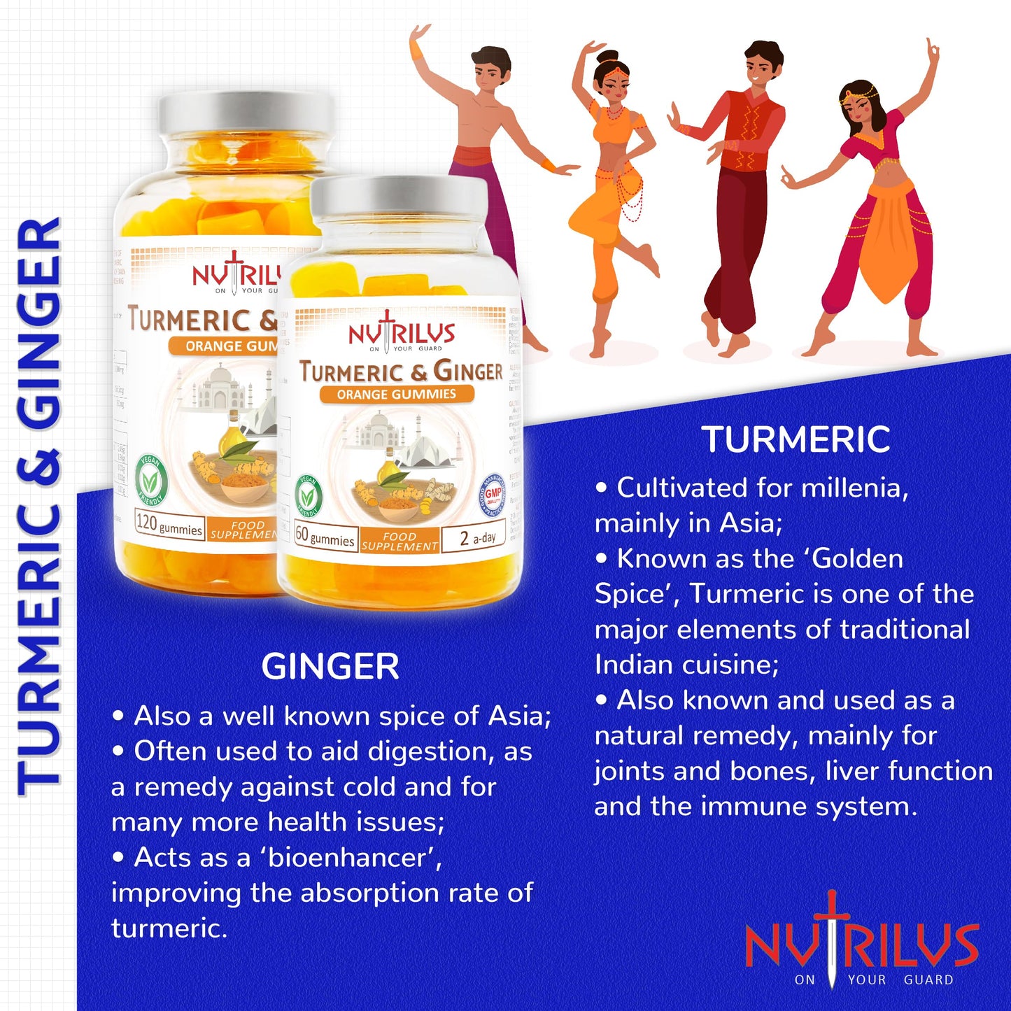 Nutrilus Turmeric and Ginger 60 Natural Orange Gummies - High Strength, Vegan Supplement - 13,500mg per Serving - 95% Curcuminoids (60 Gummies)