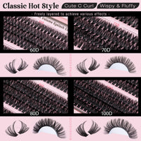 Goddvenus Fluffy Individual Eyelashes 60+70+80+100D Clusters Lashes 320Pcs Lash Clusters DIY Lashes Individual Cluster Russian D Curl Eyelash Clusters 12-18mm Mix Individual Lashes