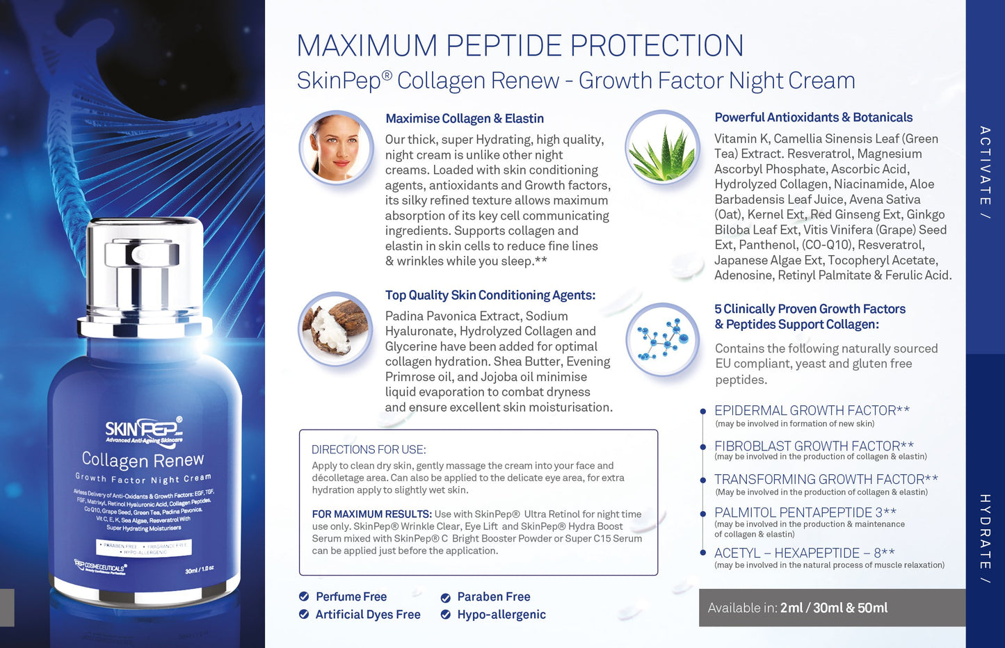SkinPep Collagen Renew - Growth Factor Night Cream - Super Hydrating Moisturisers + Retinol + Hyaluronic Acid + Vitamin C +Collagen Peptides - SkinPep Best Choice For Premium Quality Night Cream (14ml)