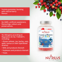 Nutrilus Vitamins & Minerals for Kids and Adults 60 Natural Berry Gummies – Multivitamin & Zinc & Iodine – Growth & Immune & Hormones
