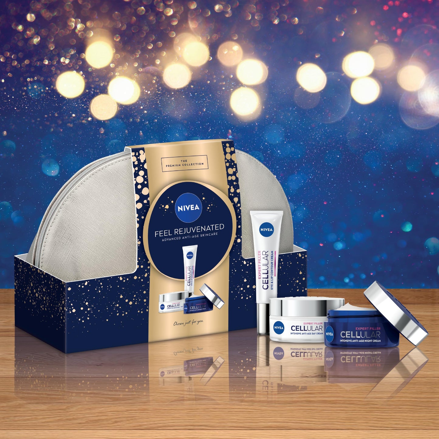 NIVEA Feel Rejuvenated Advanced Anti-Age Skincare Gift Set, Women's Gift Set Includes Anti-Age Day Cream, Night Cream and Eye and Lip Contour Cream