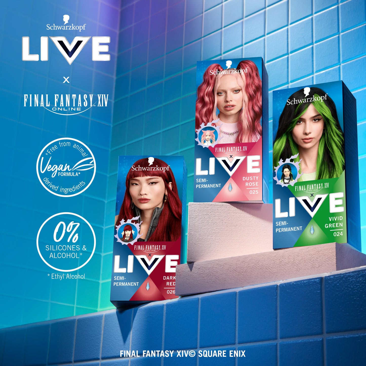 Schwarzkopf LIVE Ultra Brights or Pastels Dusty Rose 025 Shade, Semi-Permanent Rose Hair Dye, FINAL FANTASY™ XIV Online x Live, Vibrant Hair Dye Kit Lasts Up to 15 Washes