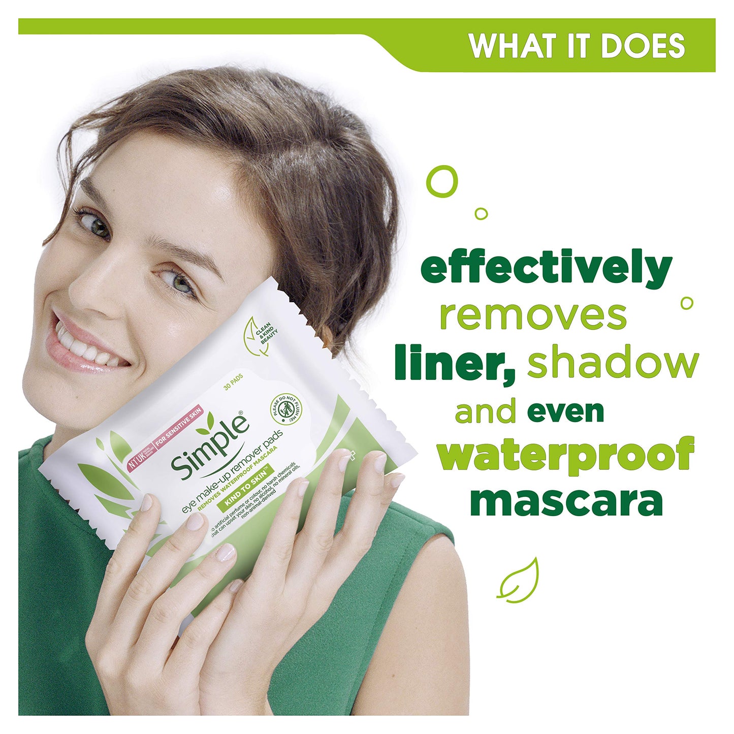 Simple Kind to Skin Eye Make-Up Remover With No Harsh Chemicals Pads to Remove Make-Up, Even Waterproof Mascara 30 Pieces