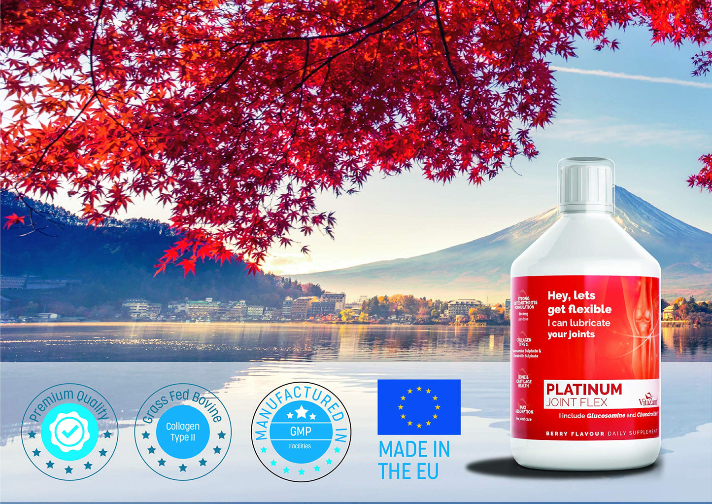 VitaZam Glucosamine and Chondroitin High Strength Platinum Joint Flex 500 ml Liquid MSM, Chondroitin Sulphates with Strong Osteoarthritis Formulation for Bones and Joint Health, Berry Flavour