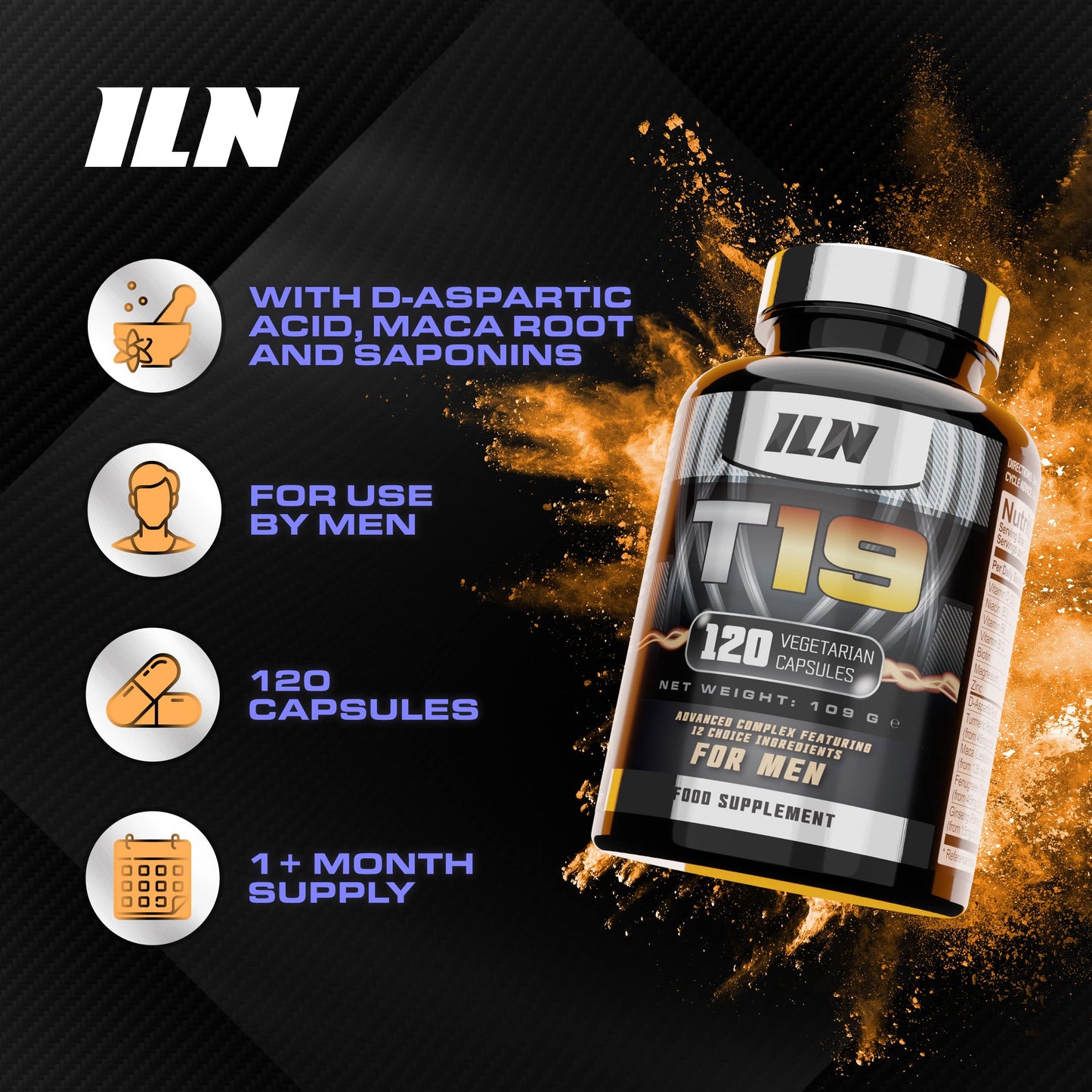 Iron Labs Nutrition T19 for Men Aged 40+ - with D-Aspartic Acid, Fenugreek and Maca - Natural Vitamin Booster for Men - Nutrient Booster (120 Vegetarian Capsules)