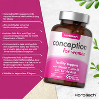 Conception Vitamins for Women | 400µg Folic Acid with Vitamin C, Iron & Zinc | 90 Vegan Tablets | Pregnancy & Fertility Support | by Horbaach