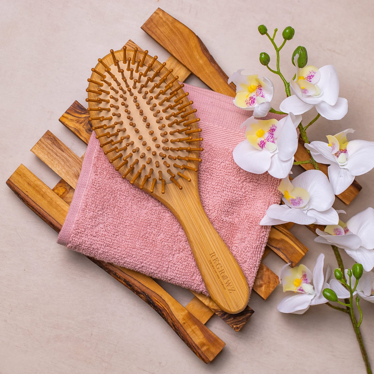 Regrowz Bamboo Paddle Hairbrush with Round Bristles - Detangle Hair & Reduce Hair Breakage - Perfect Hair Care Tool
