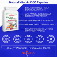 Nutrilus Natural Vitamin C Capsules from Acerola Cherry 500mg Extract - High Bioavailability Supplement - not Ascorbic Acid - Fruit and Herbs Extracts - not Tablets