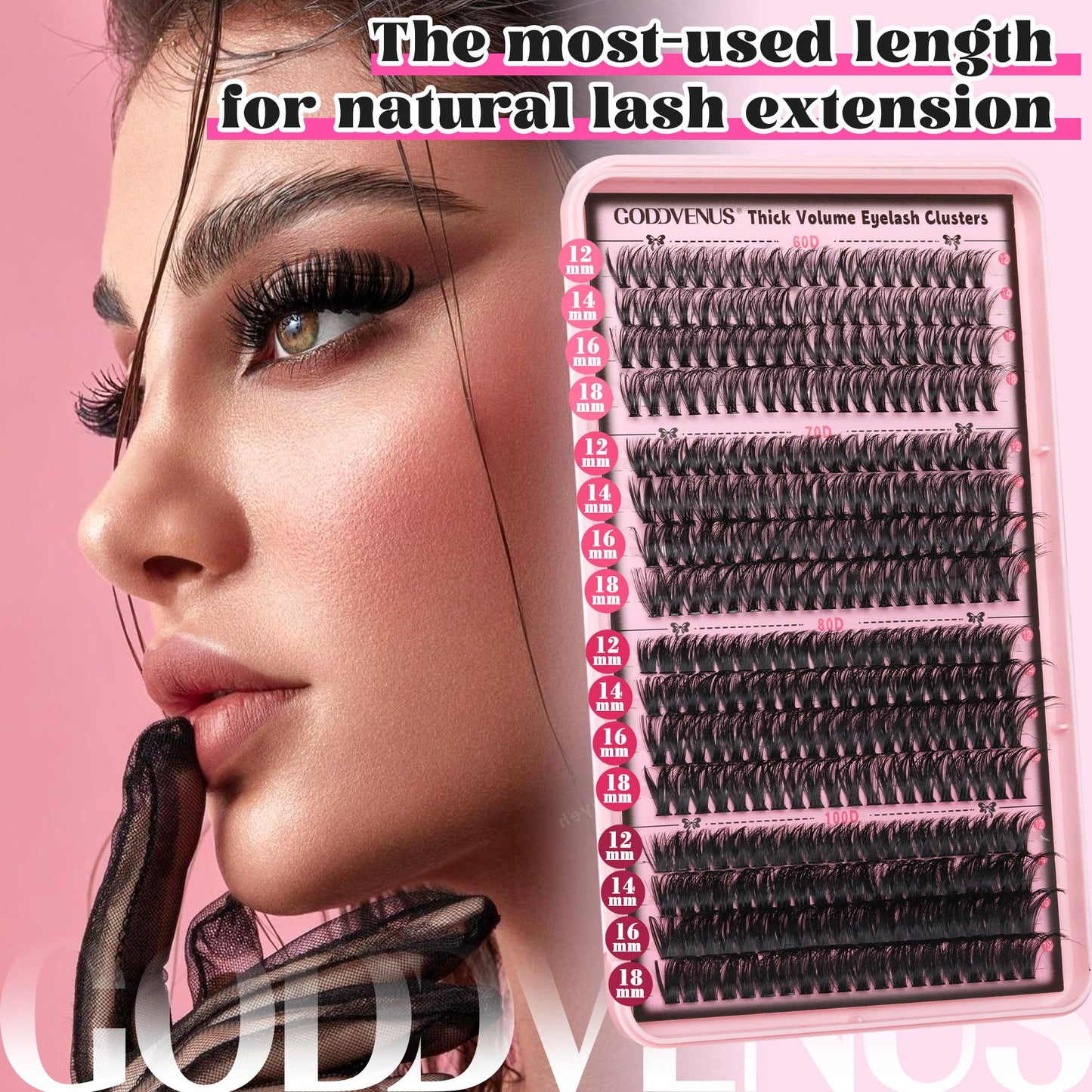 Goddvenus Fluffy Individual Eyelashes Kit 60+70+80+100D Clusters Lashes Kit 320Pcs Eyelash Individual DIY Lash Extension kit Russian D Curl Lashes Individual Cluster with Bond and Seal (12-18mm Mix)