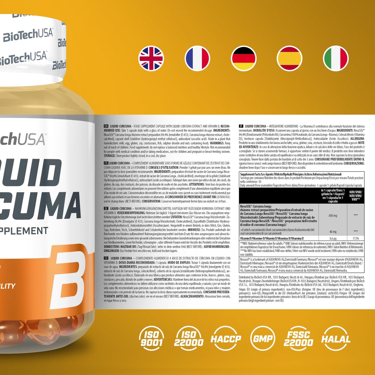 BioTechUSA Liquid Curcuma | High Bioavailability | Liquid Curcumin Extract | with Vitamin D | 30-Day Supply