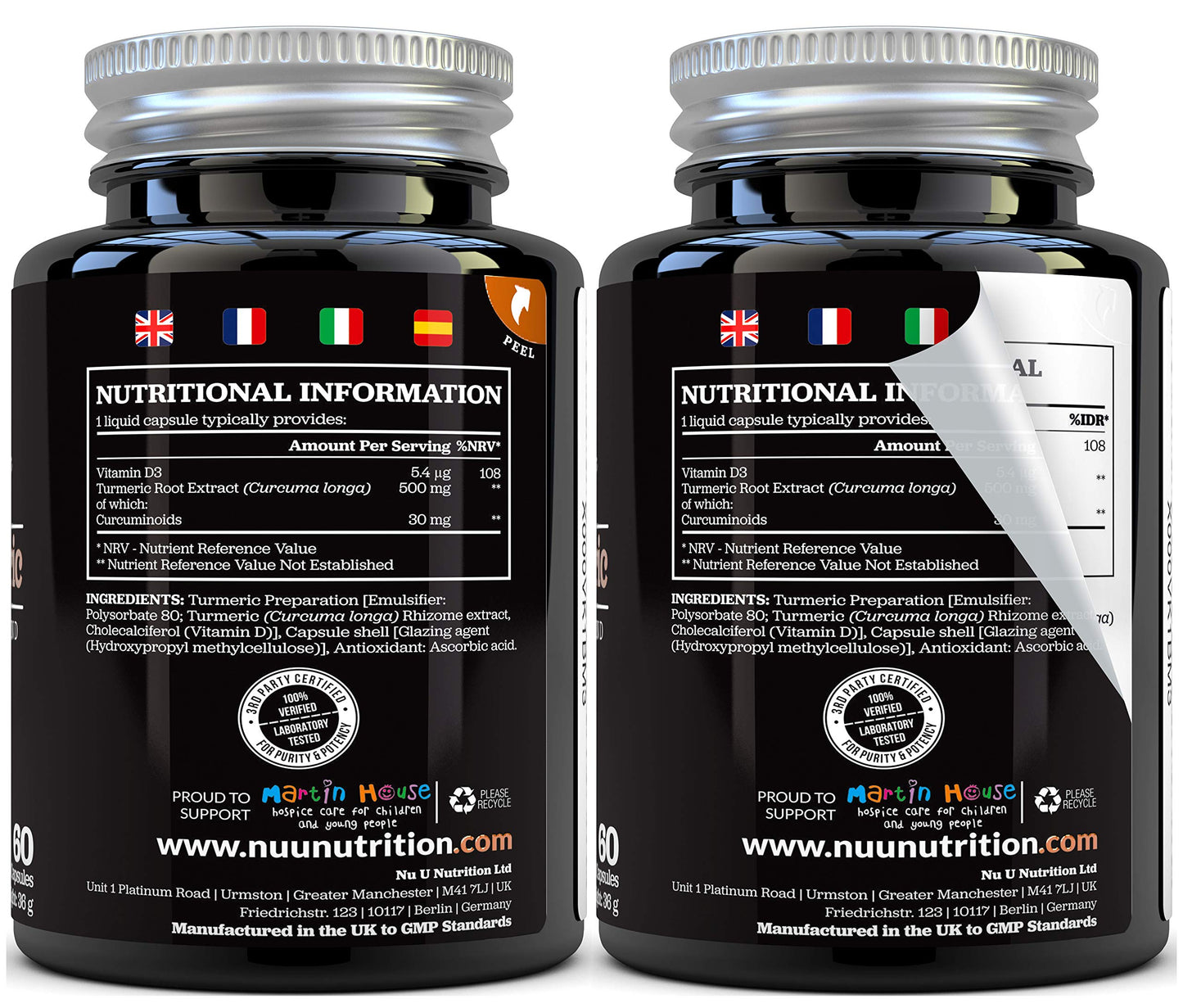 Nu U Nutrition Turmeric Curcumin Capsules (Liquid) with Vitamin D | 185 More Bioavailability NovaSOL® Curcumin | High Strength Vegetarian Premium Liquid Turmeric Curcumin not Tablets Made in The UK