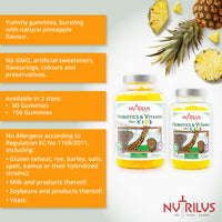 Nutrilus Probiotics & Vitamins for Kids and Adults Natural Pineapple Gummies - Large Pack - Active Blend - Vitamin B3, B5, B6, C (60 Gummies)