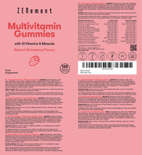 Multivitamins and Mineral Gummies, for Kids, Women and Men, 120 Gummies | Natural Strawberry Flavor | with 13 Vitamins & Minerals | Gelatin Free, Vegetarian, Gluten Free | Zenement