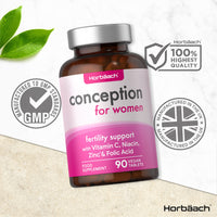 Conception Vitamins for Women | 400µg Folic Acid with Vitamin C, Iron & Zinc | 90 Vegan Tablets | Pregnancy & Fertility Support | by Horbaach