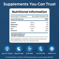 Purolabs Calcium Complex - High Strength Bone Support with Vitamin D3, Magnesium, Zinc & Vitamin C - Optimal Absorption Formula for Women & Men - 90 Capsules