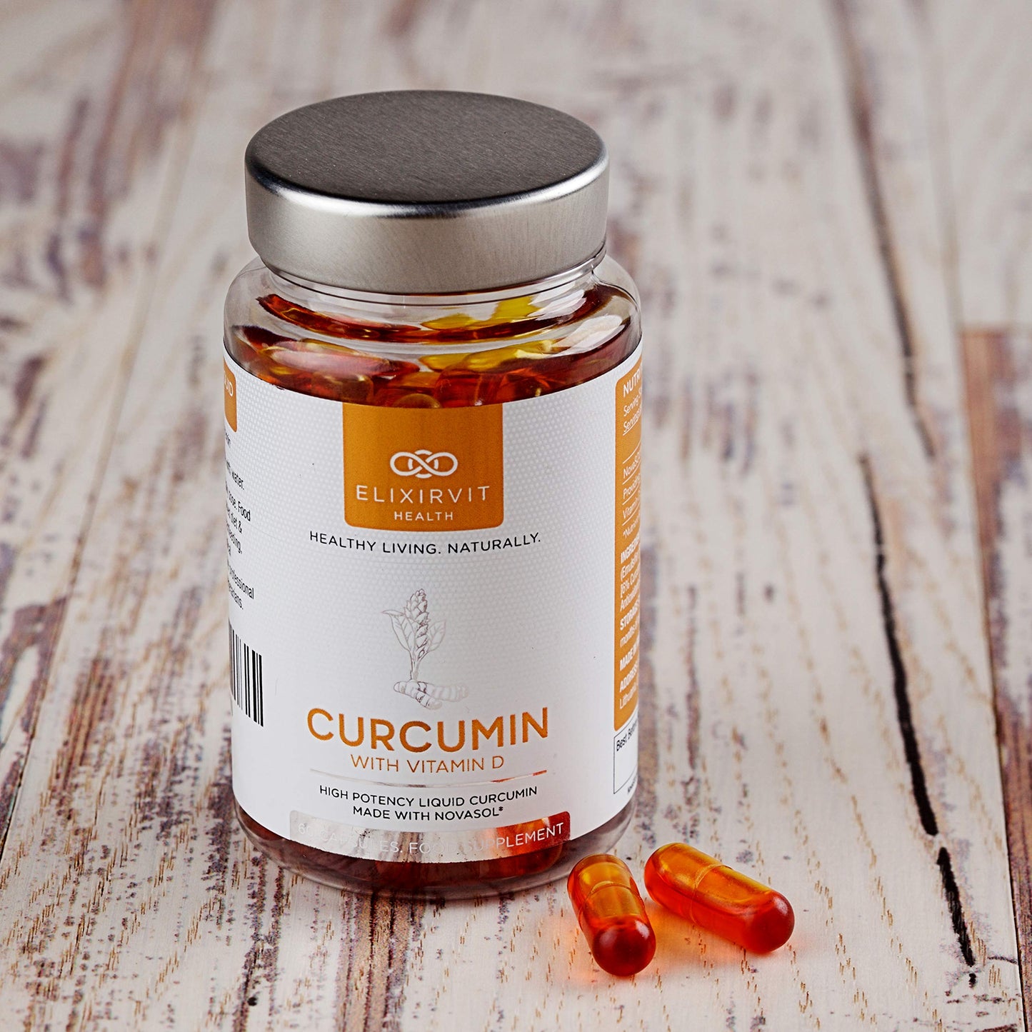 Elixirvit Liquid Curcumin with Vitamin D – 185x More Bioavailable Than Typical Turmeric/Curcumin Supplements – Advanced Turmeric Extract with NovaSOL – 60 High Strength Capsules