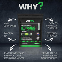 Stinging Nettle Root | 30 Capsules Vegan - 24:1 Extract 12,000mg Nettle Root per Capsule | High Strength Stinging Nettle Alternative to Powder NO Fillers & Binders | Made in UK by PROELITE