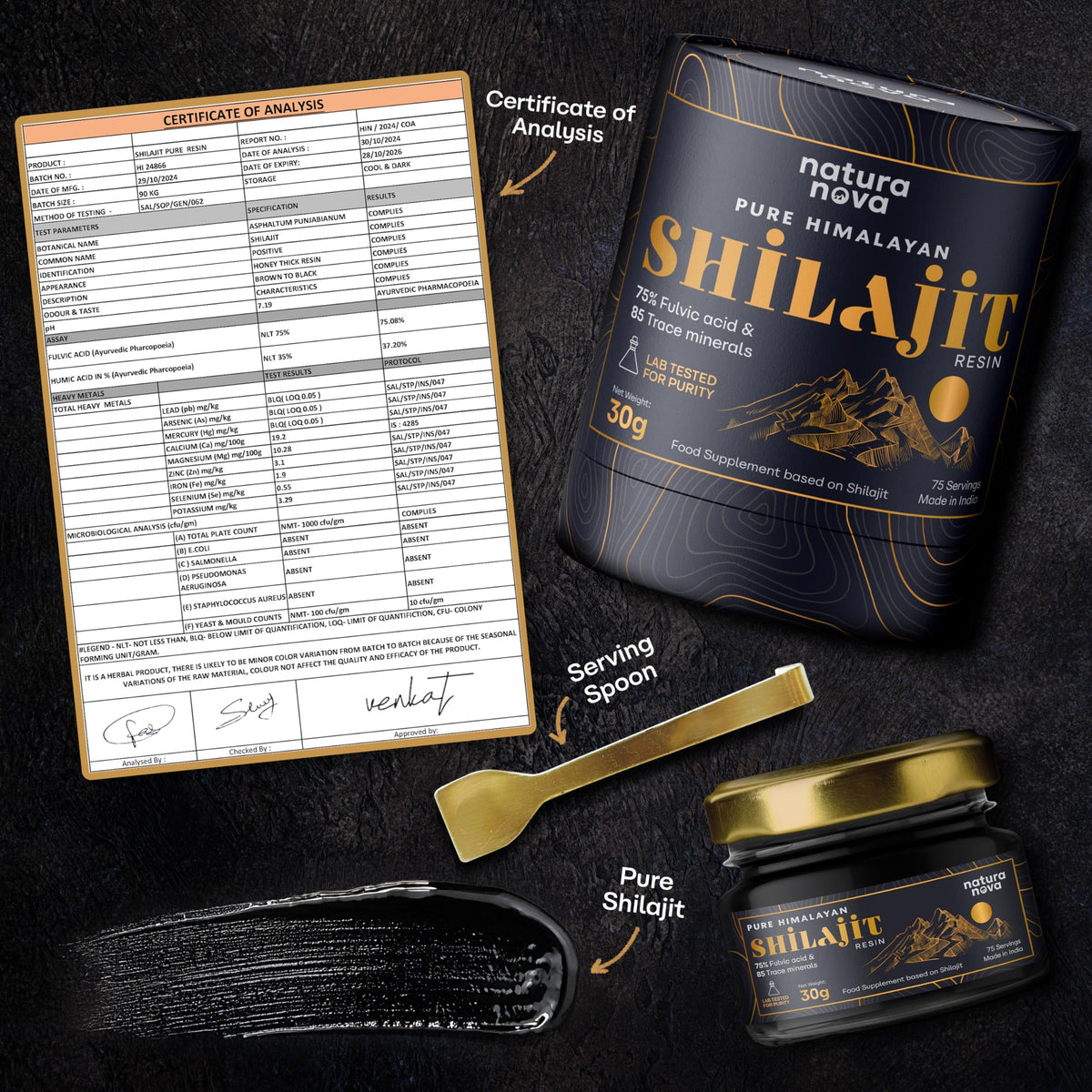 NaturaNova Pure Himalayan Shilajit Resin - 100% Natural | Clinically Studied Shilajit | 70 Servings for Energy Boost, Immune Support, 75%+ Fulvic Acid | Ayurvedic Supplement with 80+ Trace Minerals