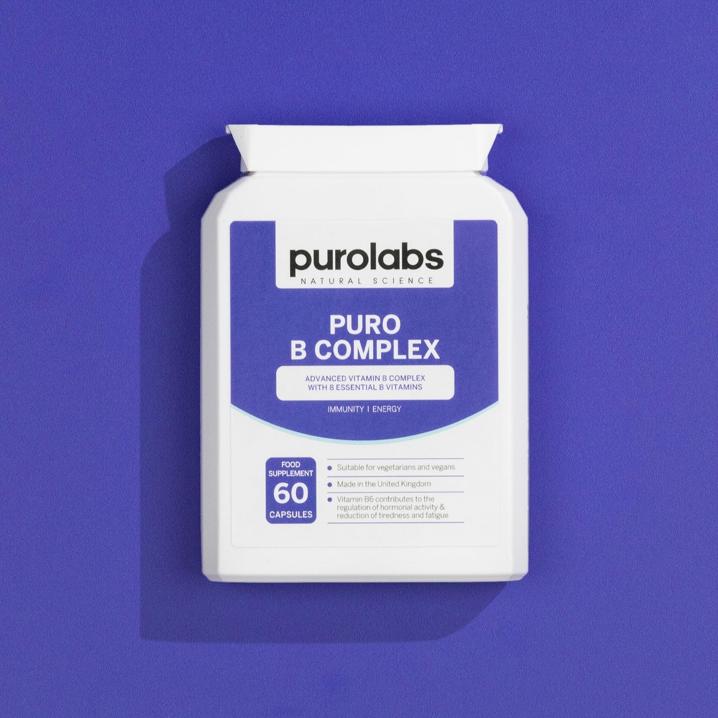 Puro Vitamin B Complex | High Strength | 8 Essential B Vitamins | High Absorption | Methylated with Folate, B6 & B12 | 60 Capsules