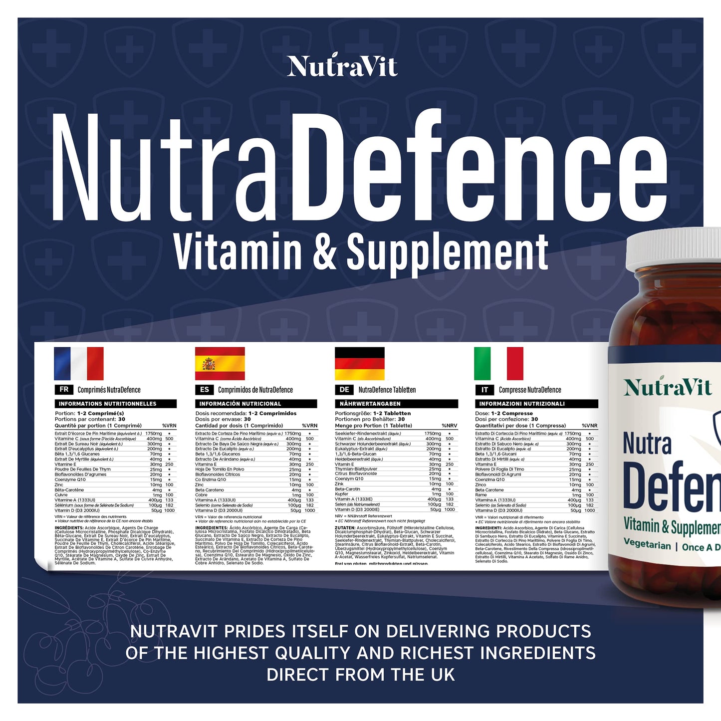 NUTRADEFENCE - Immune System Vitamins | Immune System Booster - 30 Tablets - Immune Support for Cold and Flu - Contains Elderberry, Eucalyptus, Vitamin D, Vitamin C & Zinc - by NutraVit