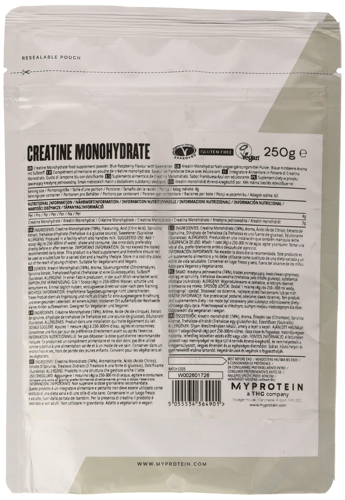 My Protein Creatine Monohydrate Blue Raspberry, 250 g