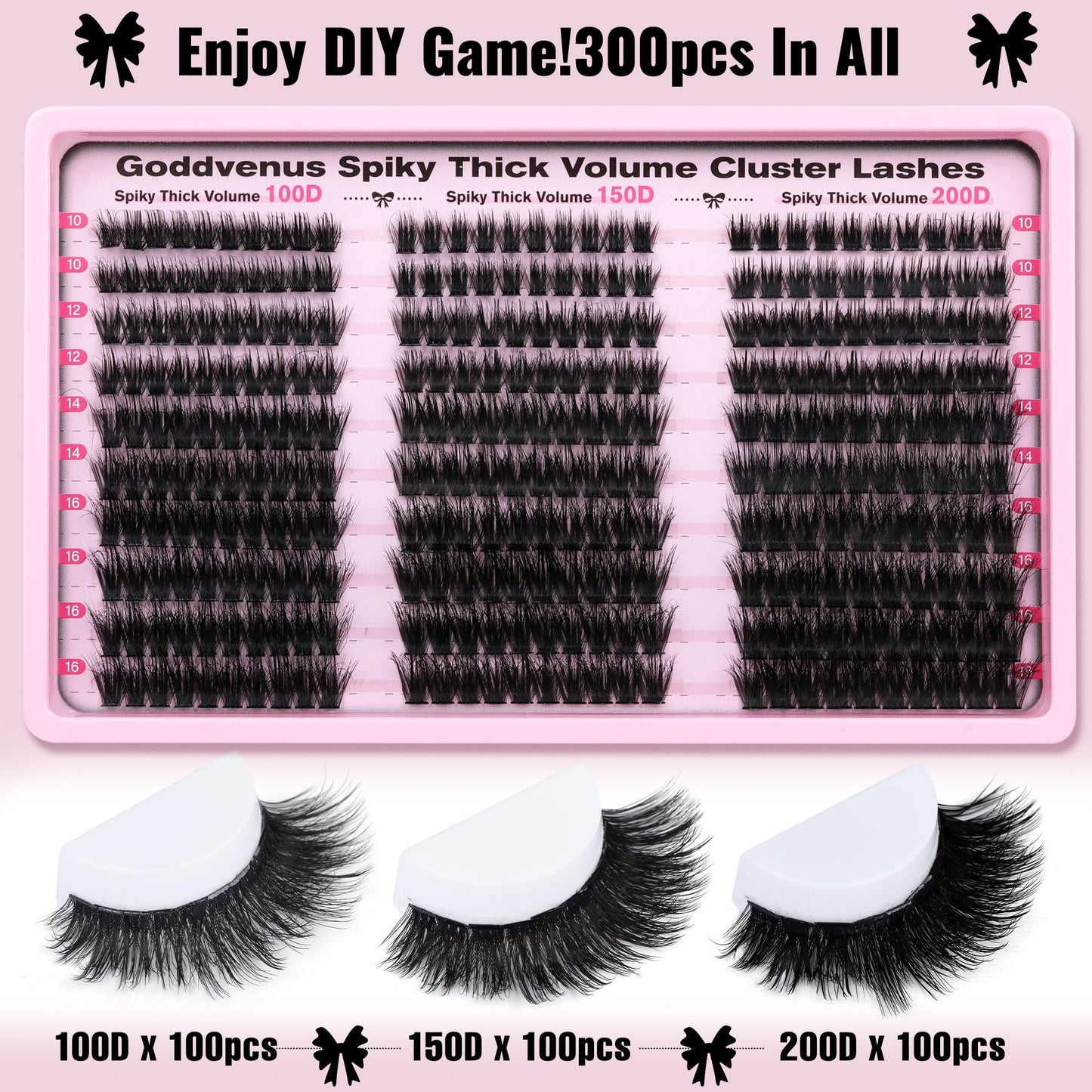 Goddvenus Fluffy Cluster Lashes Individual Eyelashes 300pcs Volume Russian Lash Clusters Wispy Lashes Individual Cluster Eyelashes D Curl Lash Extensions for DIY at Home