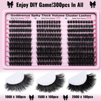 Goddvenus Fluffy Cluster Lashes Individual Eyelashes 300pcs Volume Russian Lash Clusters Wispy Lashes Individual Cluster Eyelashes D Curl Lash Extensions for DIY at Home