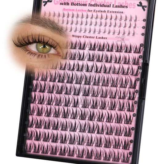 Goddvenus Wispy Lash Clusters Natural Eyelashes Individual C Curl 260pcs Manga Look Up + Bottom Eyelash Extensions for DIY Lash Extension at Home