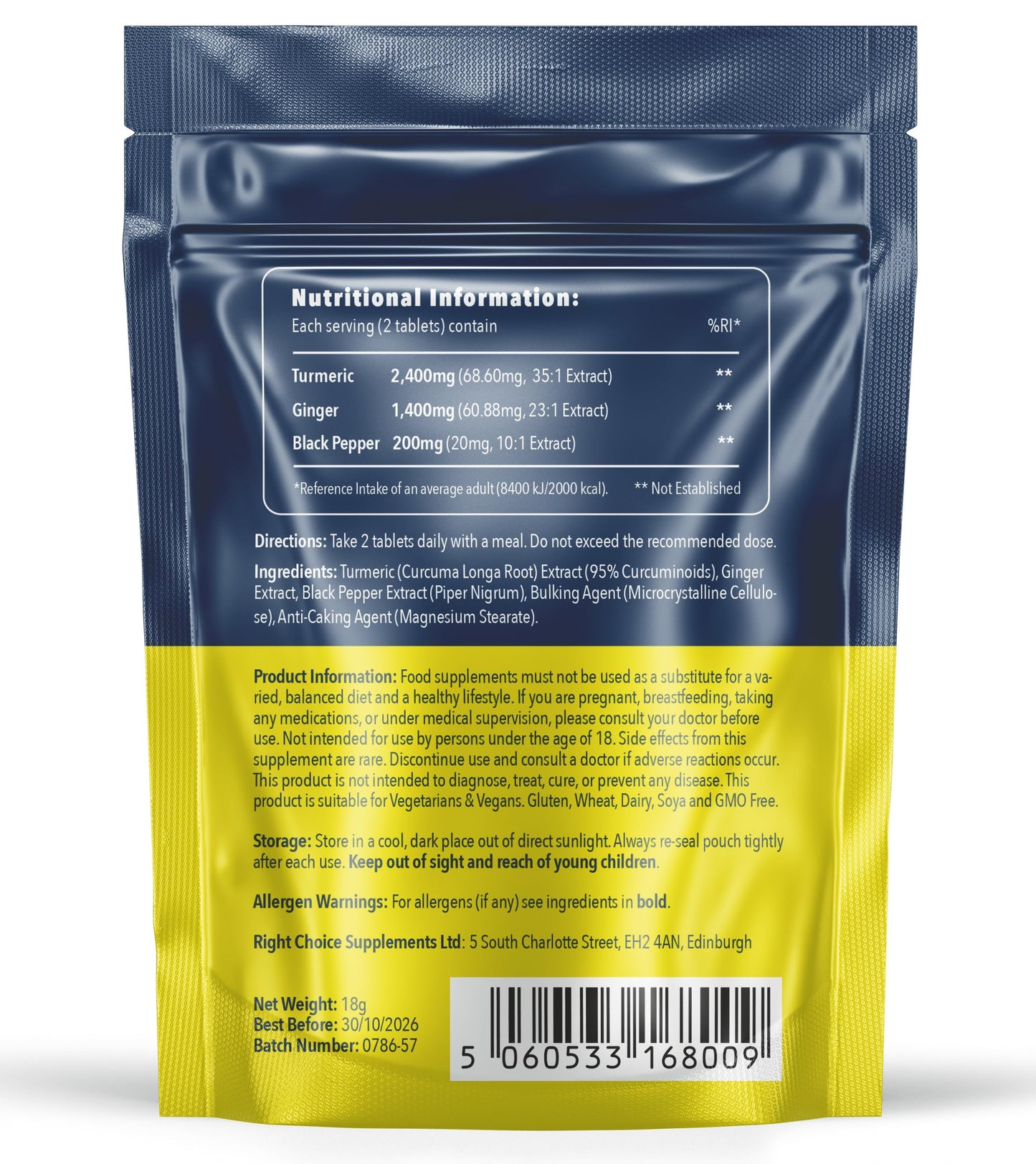 Turmeric, Ginger & Black Pepper 4000 mg Tablets (per Serving), High Strength Curcumin Supplements, Vegan and Gluten Free, UK Made, 120 Count