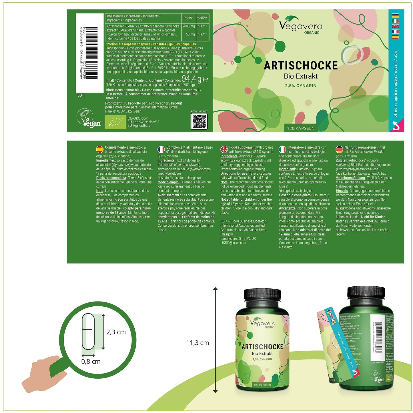 Organic Artichoke Vegavero® | 2000mg (20:1) Artichoke Extract High Strength | No Leaf Fibre, No Inulin | 2.5% Cynarin | NO Additives, Lab-Tested | Made in Germany | 120 Artichoke Capsules | Vegan
