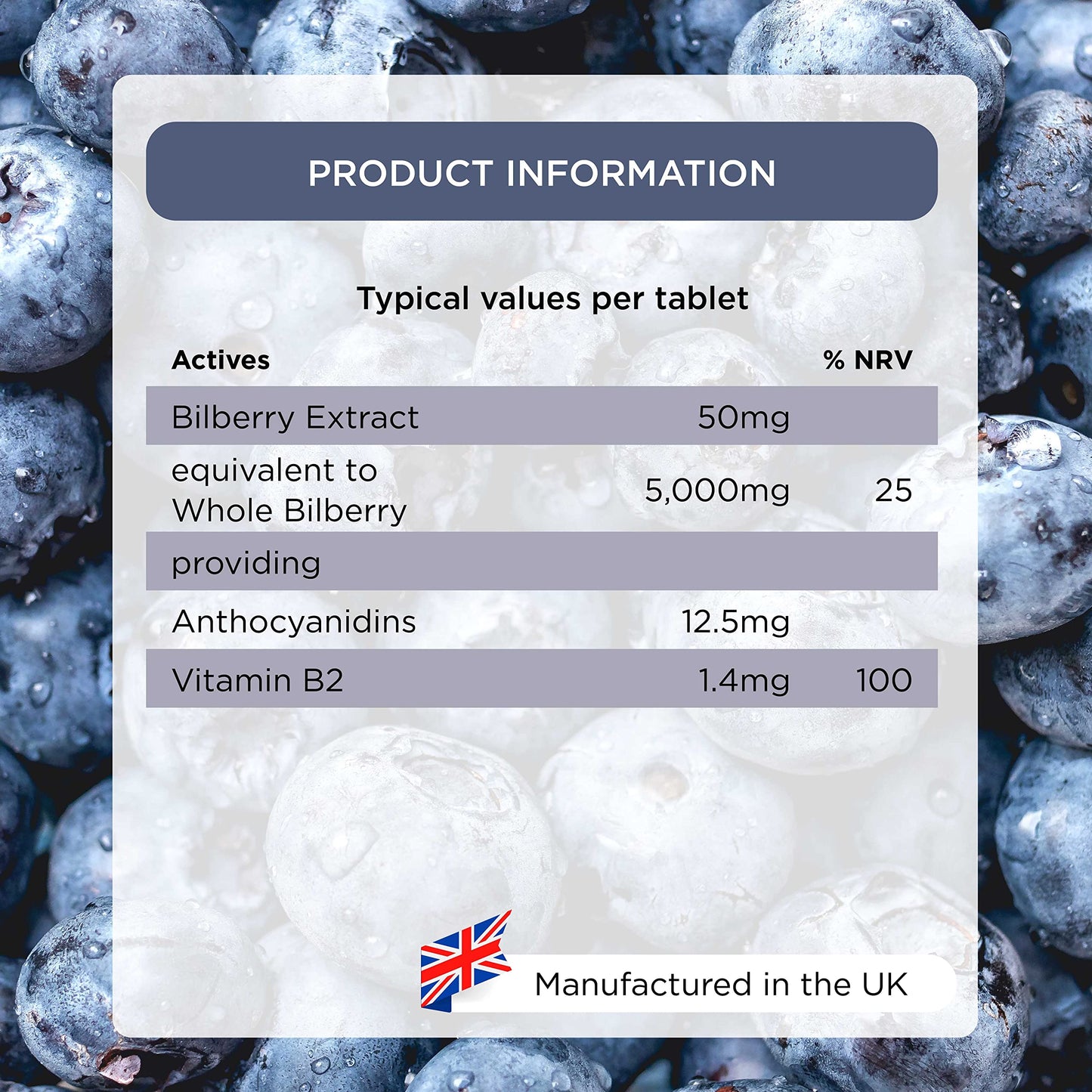 healthspan Healthspan Bilberry | 120 Tablets | Naturally Sourced | Vitamin B2 | Fresh Bilberries | Vegan