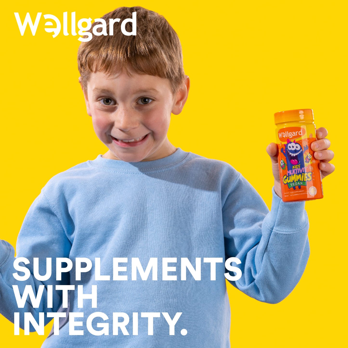 Wellgard Vegan Childrens Vitamins, Kids Multivitamin Gummies - Kids Vitamins Multivitamins, 60 Gummies, Orange Flavour