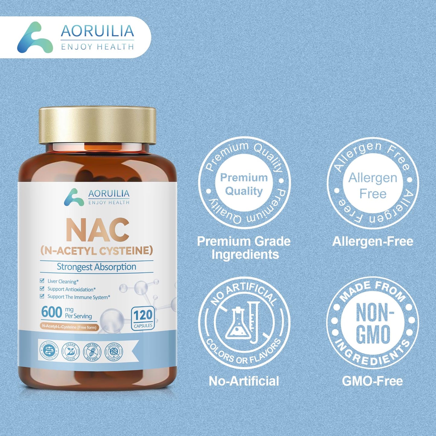 NAC Supplement, Pure N-Acetyl-Cysteine 600mg Ultra High Strength Bioavailability Amino Acid Free Form Formula, 120 Capsules (4 Month Supply)