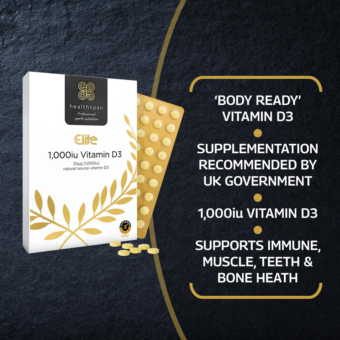 Healthspan Elite Vitamin D3 1,000iu | 120 Tablets | All Blacks Official Partner | Support Immune, Muscle & Bone Health | Informed-Sport Accredited | Vegetarian