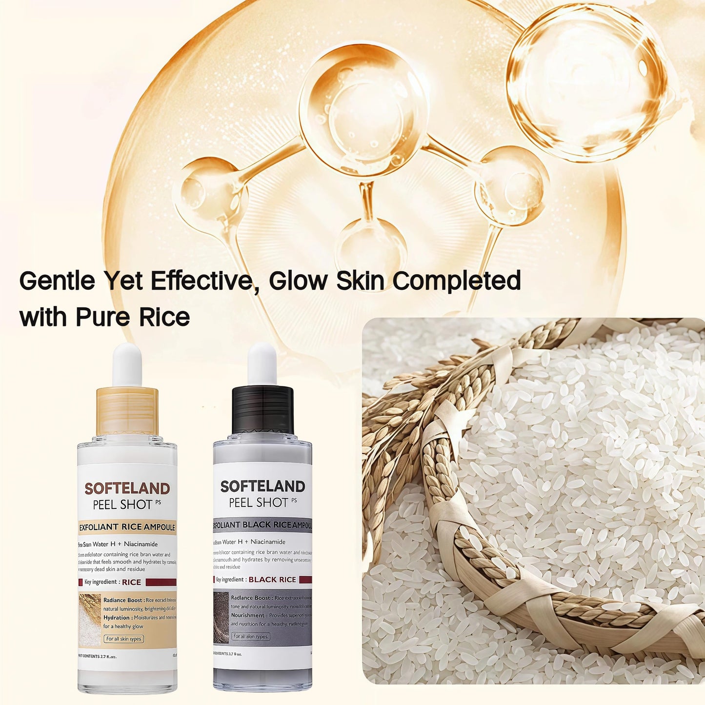 TMYIOYC Peel Shot Glow Rice Ampoule Duo, Face Exfoliator Rice Toner, Gentle Exfoliating Face Scrub for Blackhead Remover Dead Skin, Refines Pores, Radiant Complexion, AHA + BHA, Korean Skincare 80ml*2