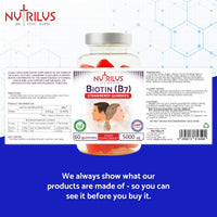 Nutrilus Biotin 60 Natural Strawberry Gummies High Strength 5000mcg per Gummy - One Daily - High Dose Vegan Supplement 5000µg Vitamin B7 - Hair & Skin & Nails