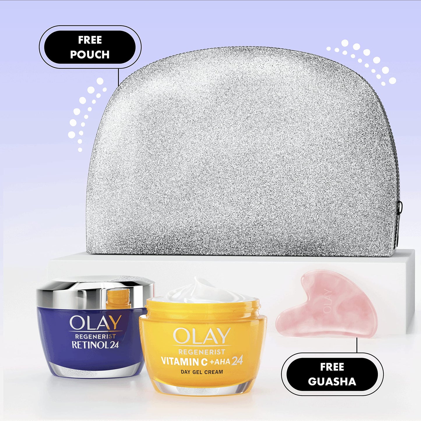 Olay Moisturiser Gift Bag, Womens Skin Care Gift Sets & Kits, Vitamin C + AHA 24 Face Cream 50ml & Retinol 24 Night Cream 50ml for Bright & Smooth Skin, Free Make Up Bag & Gua Sha