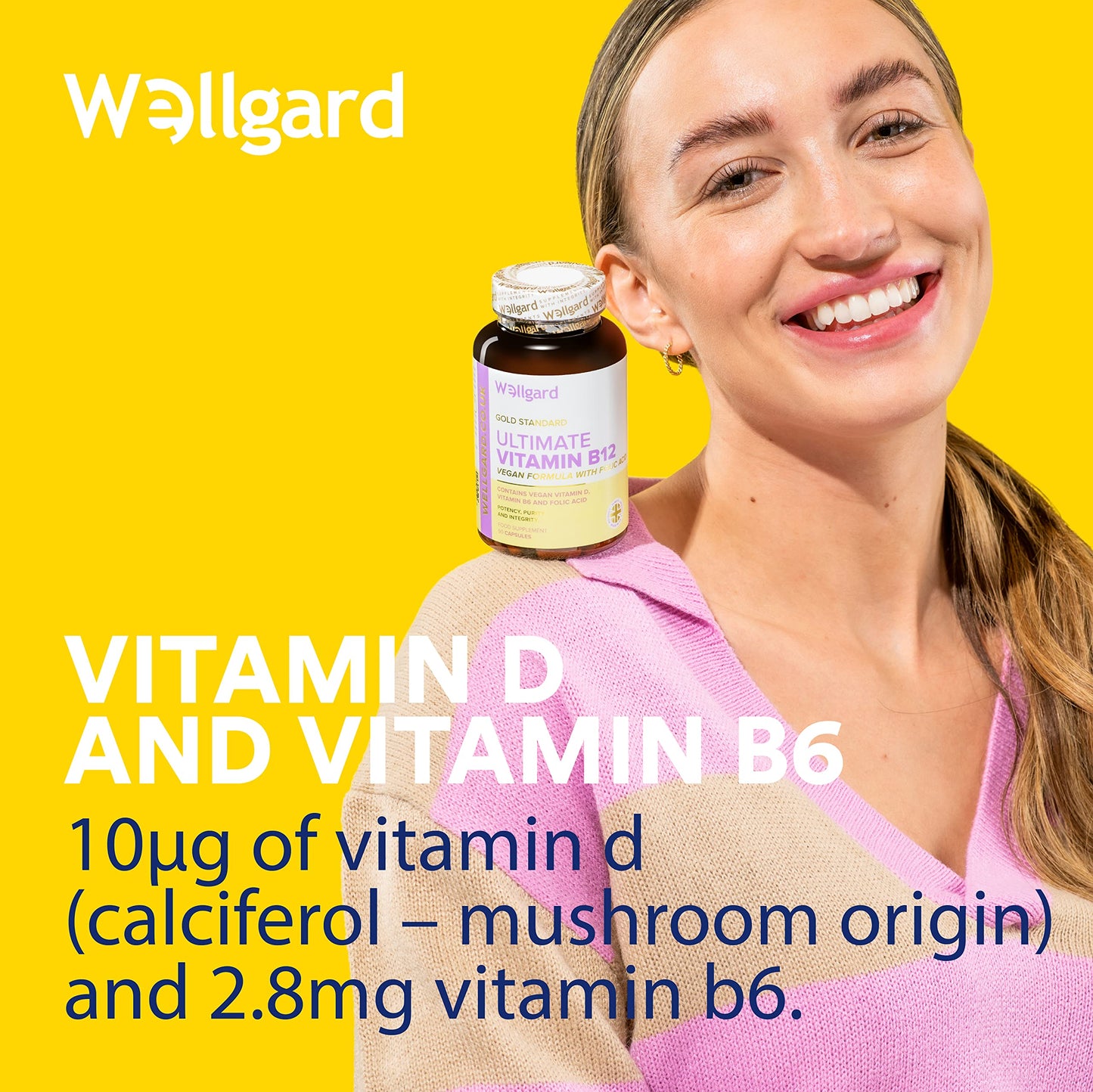 Wellgard Vegan Vitamin B12 High Strength by Wellgard - Folic Acid, Vitamin B6, Vitamin D3, B12 Supplement for Men & Women, Made in UK