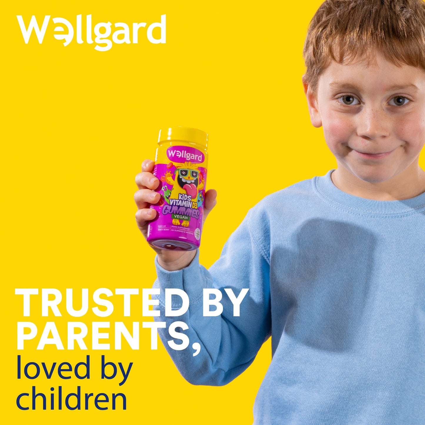 Wellgard Kids Vitamin D3 Gummies - 2 Month Supply - Vegan Chewable Vitamin D Gummies, Mixed Berry Flavour