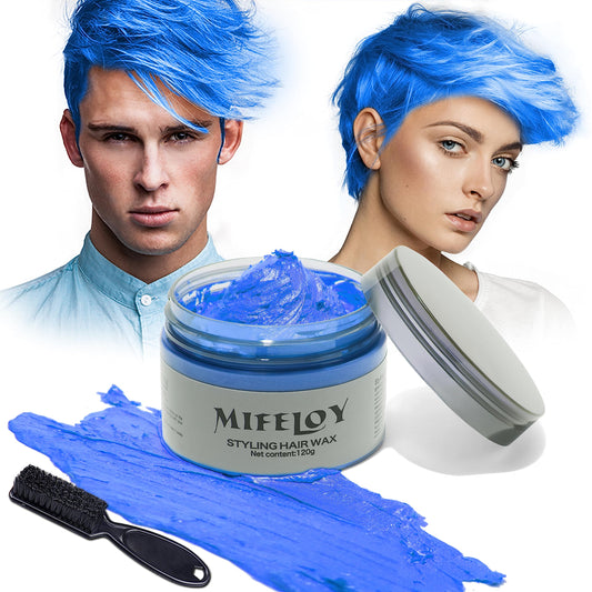 120g Temporary Blue Hair Color Wax with Dye Brush, Instant Natural Hairstyle Cream, Disposable Coloring Mud for Men Women Youth, Washable Styling Pomades for Party Cosplay DIY Halloween
