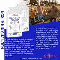 Nutrilus Multivitamin with Iron 180 Daily Tablets - High Strength Supplement - Vitamins A B C D E & Iron - Immune, Energy, Nervous System