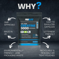 Creatine Capsules x 240 Vegan 3000mg of Unflavoured Creatine Monohydrate per Serving, NO FILLERS & Binders Micronised Pure Creatine Tablets Alternative by PROELITE