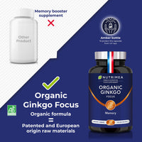 Memory Complex & Concentration - with Patented Cognivia Extract - Boosts Cerebral Performance - Ginkgo Biloba & Sage - Organic Focus - 90 Vegan Capsules - Nutrimea - Made in France