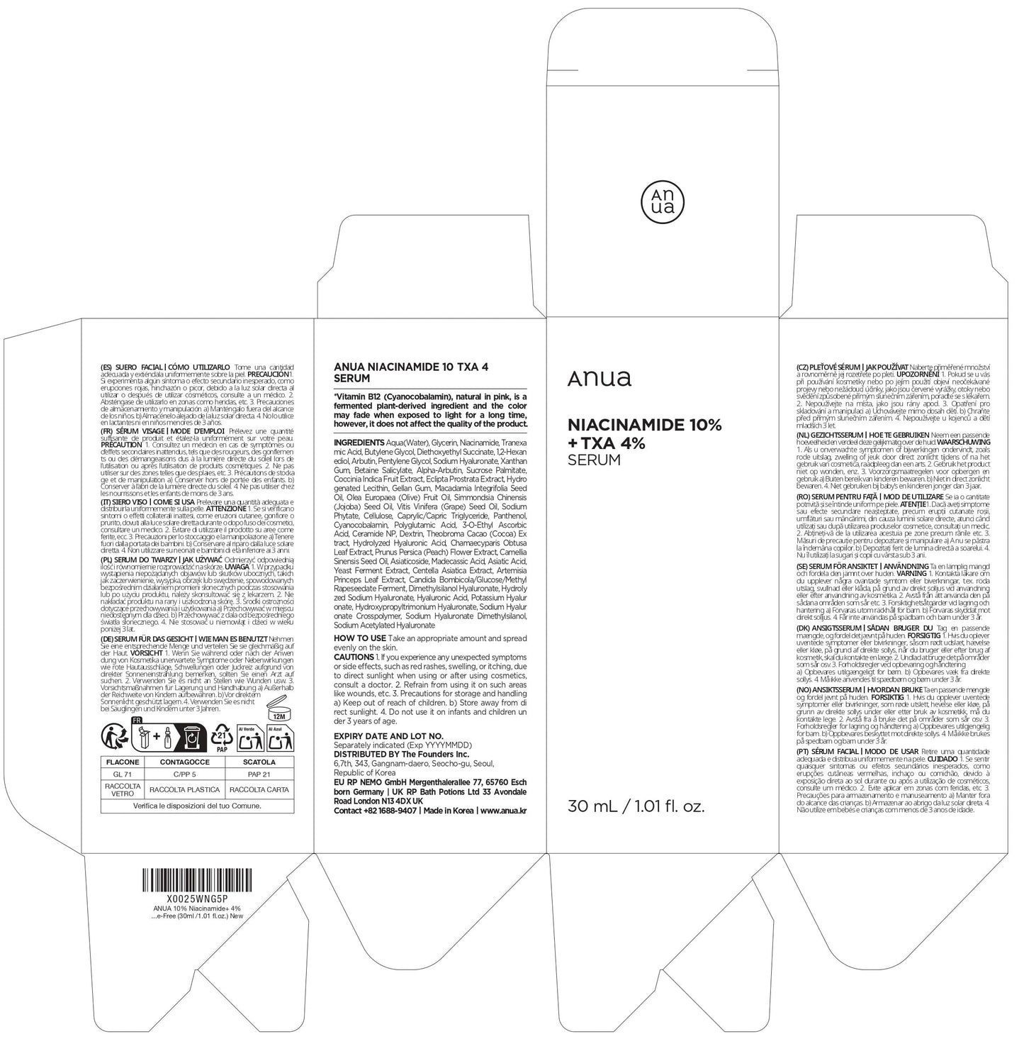 ANUA 10% Niacinamide+ 4% Tranexamic Acid Serum, Ceramide, Hyaluronic Acid, Vitamin B12 natural color, for Sensitive skin, Korean Glass Skin, Fragrance-Free (30ml /1.01 fl.oz.)