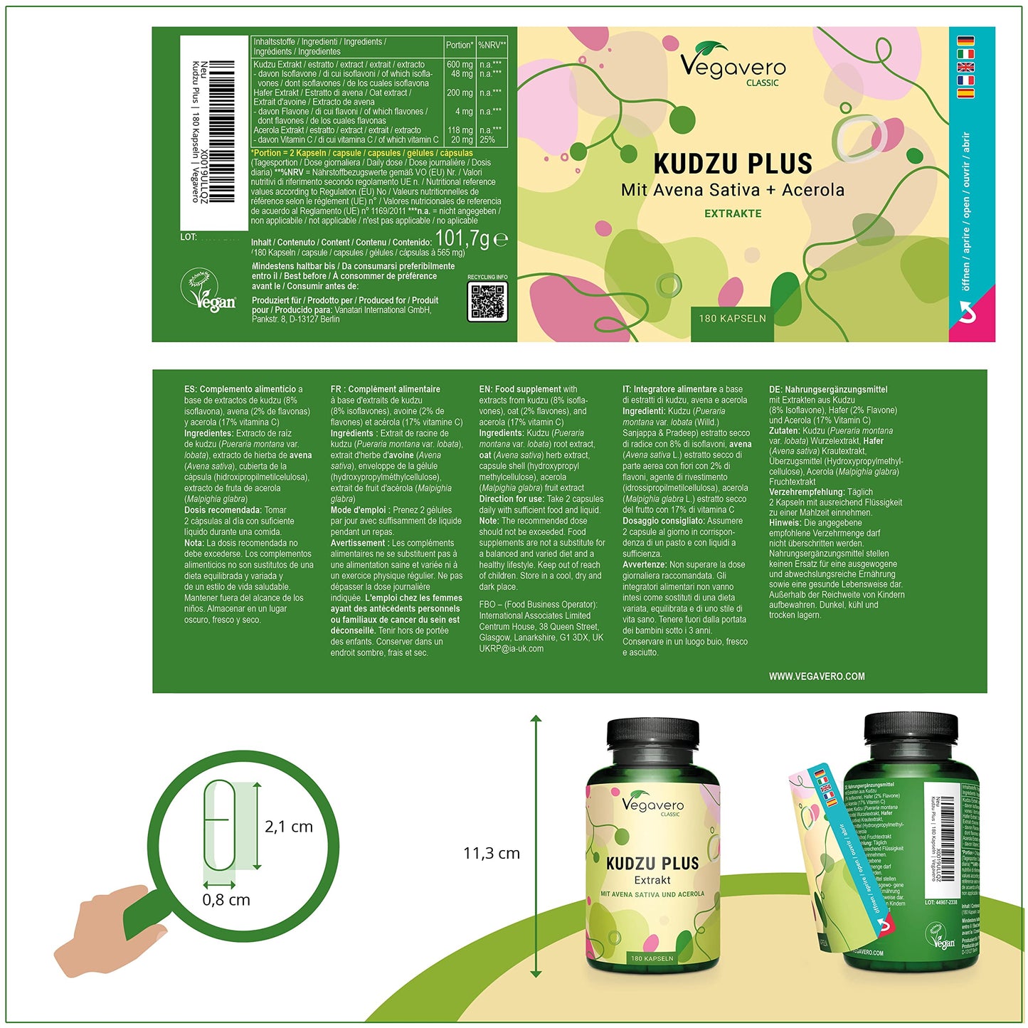 Kudzu Root Capsules Vegavero® | 6000mg (10:1) High Strength Root Extract 8% Isoflavones | NO Additives | 180 Capsules | Plus Avena Sativa & Vitamin C | Alcohol Detox | Menopause Aid | Vegan