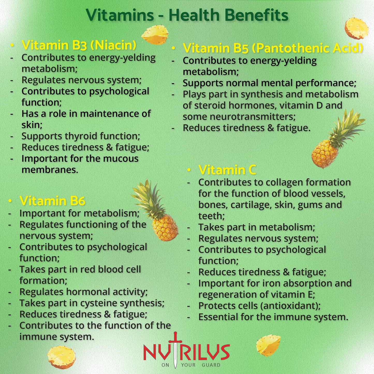 Nutrilus Probiotics & Vitamins for Kids and Adults Natural Pineapple Gummies - Large Pack - Active Blend - Vitamin B3, B5, B6, C (60 Gummies)