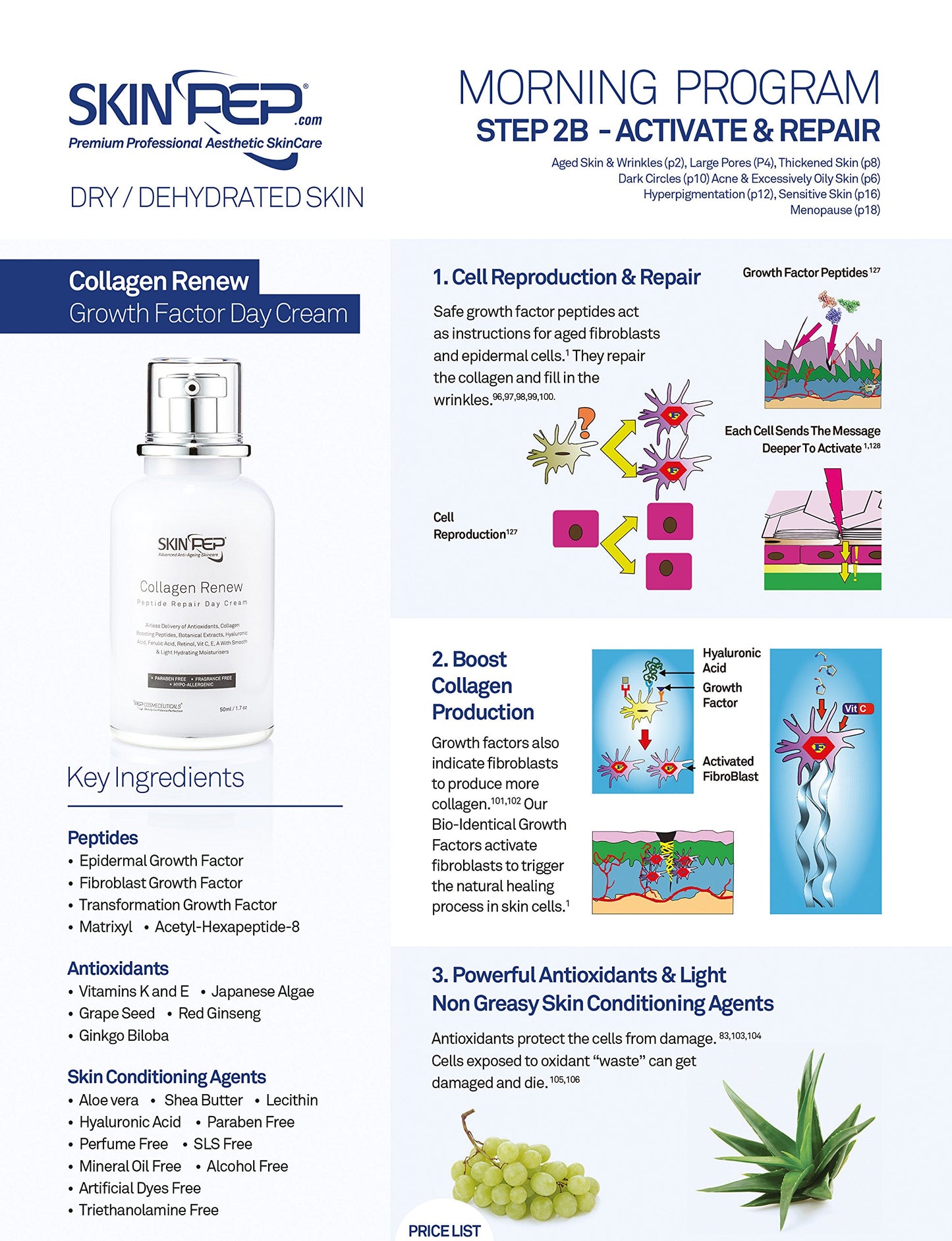 SkinPep Collagen Renew - Peptide Repair Day Cream - Skin Moisturisers + Retinol + Hyaluronic Acid Serum + Vitamin C + Peptides - SkinPep Best Choice For Premium Quality Repair Cream (14ml)