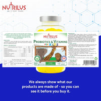 Nutrilus Probiotics & Vitamins for Kids and Adults Natural Pineapple Gummies - Large Pack - Active Blend - Vitamin B3, B5, B6, C (60 Gummies)